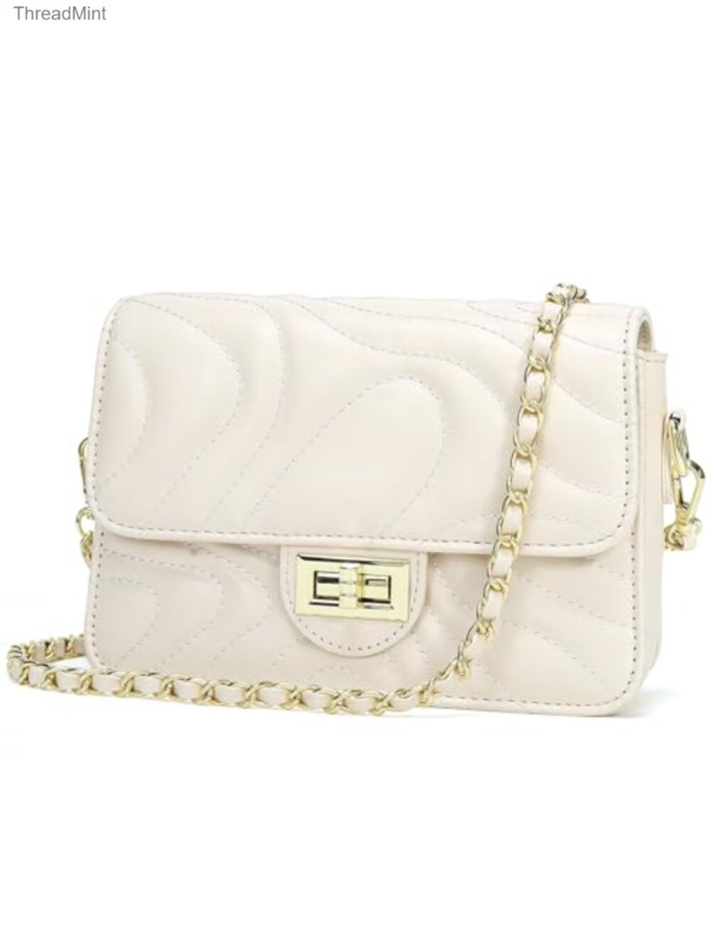 Small Quilted Faux Leather Crossbody Purse with Chain Strap